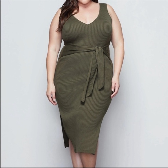 Good American Dresses & Skirts - NWT Good American Rib Knit Tie Waist Midi Dress Sage Green Sz 2